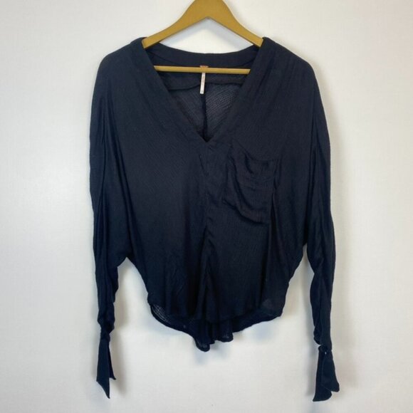 Free People Morning Dolman Sleeve Black Guaze Top - Picture 2 of 12